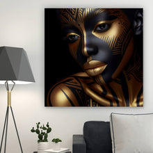 Lade das Bild in den Galerie-Viewer, Aluminiumbild Frauenporträt Tribal Modern Art Quadrat