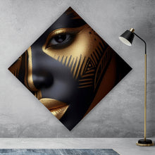 Lade das Bild in den Galerie-Viewer, Aluminiumbild gebürstet Frauenporträt Tribal Modern Art Raute