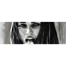 Lade das Bild in den Galerie-Viewer, Acrylglasbild Freche abstrakte Frau in Schwarz Weiß Panorama