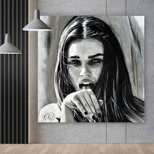 Lade das Bild in den Galerie-Viewer, Aluminiumbild Freche abstrakte Frau in Schwarz Weiß Quadrat