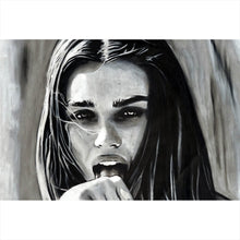 Lade das Bild in den Galerie-Viewer, Leinwandbild Freche abstrakte Frau in Schwarz Weiß Querformat
