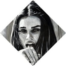 Lade das Bild in den Galerie-Viewer, Acrylglasbild Freche abstrakte Frau in Schwarz Weiß Raute
