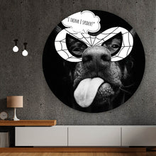 Lade das Bild in den Galerie-Viewer, Aluminiumbild gebürstet Frecher Hund mit Spiderman Maske Kreis