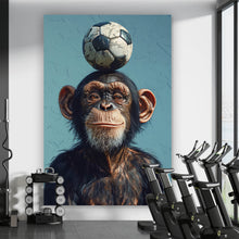 Lade das Bild in den Galerie-Viewer, Aluminiumbild Frecher Schimpanse mit Fußball Hochformat
