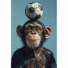 Lade das Bild in den Galerie-Viewer, Leinwandbild Frecher Schimpanse mit Fußball Hochformat