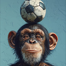 Lade das Bild in den Galerie-Viewer, Leinwandbild Frecher Schimpanse mit Fußball Quadrat