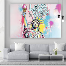 Lade das Bild in den Galerie-Viewer, Spannrahmenbild Freiheitsstatue mit Ice Cream im Pop Art Stil Querformat