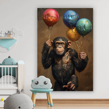 Lade das Bild in den Galerie-Viewer, Poster Fröhlicher Schimpanse mit bunten Ballons Hochformat