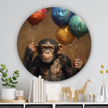 Lade das Bild in den Galerie-Viewer, Aluminiumbild Fröhlicher Schimpanse mit bunten Ballons Kreis