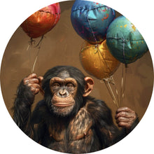Lade das Bild in den Galerie-Viewer, Aluminiumbild gebürstet Fröhlicher Schimpanse mit bunten Ballons Kreis