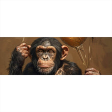 Lade das Bild in den Galerie-Viewer, Aluminiumbild gebürstet Fröhlicher Schimpanse mit bunten Ballons Panorama