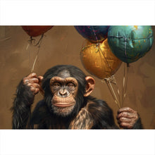 Lade das Bild in den Galerie-Viewer, Poster Fröhlicher Schimpanse mit bunten Ballons Querformat