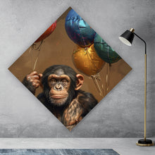 Lade das Bild in den Galerie-Viewer, Aluminiumbild gebürstet Fröhlicher Schimpanse mit bunten Ballons Raute