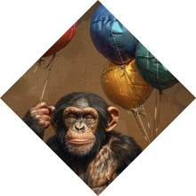 Lade das Bild in den Galerie-Viewer, Leinwandbild Fröhlicher Schimpanse mit bunten Ballons Raute