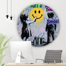 Lade das Bild in den Galerie-Viewer, Aluminiumbild Fröhliches Graffiti mit lachendem Gesicht und Kindern Kreis