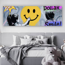 Lade das Bild in den Galerie-Viewer, Spannrahmenbild Fröhliches Graffiti mit lachendem Gesicht und Kindern Panorama