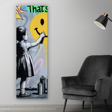 Lade das Bild in den Galerie-Viewer, Leinwandbild Fröhliches Graffiti mit lachendem Gesicht und Kindern Panorama Hoch