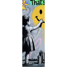 Lade das Bild in den Galerie-Viewer, Aluminiumbild Fröhliches Graffiti mit lachendem Gesicht und Kindern Panorama Hoch