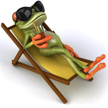Lade das Bild in den Galerie-Viewer, Spannrahmenbild Frosch entspannt auf Liegestuhl mit Getränk Quadrat