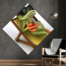 Lade das Bild in den Galerie-Viewer, Acrylglasbild Frosch entspannt auf Liegestuhl mit Getränk Raute