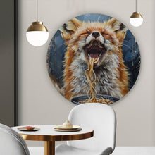 Lade das Bild in den Galerie-Viewer, Aluminiumbild gebürstet Fuchs genießt lachend eine Schüssel mit Nudeln Kreis