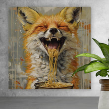 Lade das Bild in den Galerie-Viewer, Spannrahmenbild Fuchs genießt lachend eine Schüssel mit Nudeln No.2 Quadrat