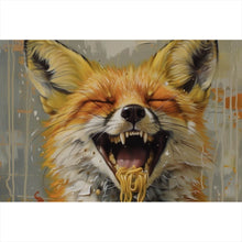 Lade das Bild in den Galerie-Viewer, Poster Fuchs genießt lachend eine Schüssel mit Nudeln No.2 Querformat