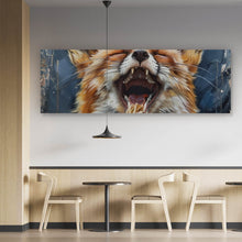 Lade das Bild in den Galerie-Viewer, Aluminiumbild gebürstet Fuchs genießt lachend eine Schüssel mit Nudeln Panorama