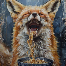 Lade das Bild in den Galerie-Viewer, Poster Fuchs genießt lachend eine Schüssel mit Nudeln Quadrat