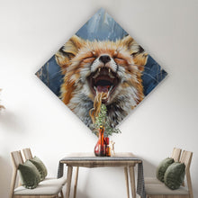 Lade das Bild in den Galerie-Viewer, Acrylglasbild Fuchs genießt lachend eine Schüssel mit Nudeln Raute