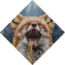 Lade das Bild in den Galerie-Viewer, Leinwandbild Fuchs genießt lachend eine Schüssel mit Nudeln Raute