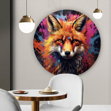 Lade das Bild in den Galerie-Viewer, Aluminiumbild gebürstet Fuchs mit Farbspritzer Modern Kreis
