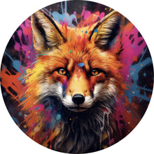 Lade das Bild in den Galerie-Viewer, Aluminiumbild gebürstet Fuchs mit Farbspritzer Modern Kreis