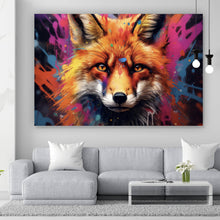 Lade das Bild in den Galerie-Viewer, Leinwandbild Fuchs mit Farbspritzer Modern Querformat