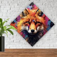 Lade das Bild in den Galerie-Viewer, Aluminiumbild gebürstet Fuchs mit Farbspritzer Modern Raute