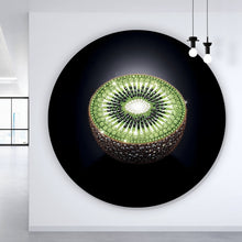 Lade das Bild in den Galerie-Viewer, Aluminiumbild gebürstet Funkelnde edle Kiwi Kreis