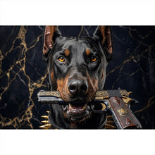 Lade das Bild in den Galerie-Viewer, Leinwandbild Furchtloser Dobermann Querformat
