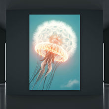 Lade das Bild in den Galerie-Viewer, Acrylglasbild Futuristische leuchtende Qualle im Wasser Hochformat