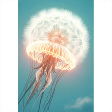 Lade das Bild in den Galerie-Viewer, Spannrahmenbild Futuristische leuchtende Qualle im Wasser Hochformat