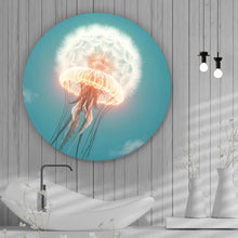 Lade das Bild in den Galerie-Viewer, Aluminiumbild Futuristische leuchtende Qualle im Wasser Kreis