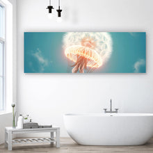 Lade das Bild in den Galerie-Viewer, Aluminiumbild gebürstet Futuristische leuchtende Qualle im Wasser Panorama