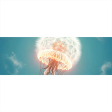Lade das Bild in den Galerie-Viewer, Spannrahmenbild Futuristische leuchtende Qualle im Wasser Panorama