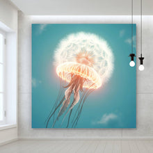 Lade das Bild in den Galerie-Viewer, Aluminiumbild Futuristische leuchtende Qualle im Wasser Quadrat