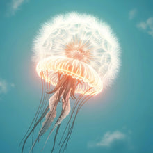 Lade das Bild in den Galerie-Viewer, Aluminiumbild Futuristische leuchtende Qualle im Wasser Quadrat