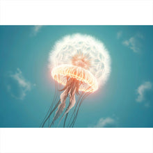 Lade das Bild in den Galerie-Viewer, Leinwandbild Futuristische leuchtende Qualle im Wasser Querformat
