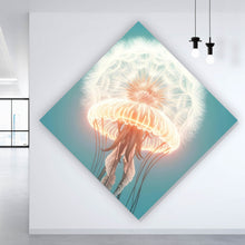 Lade das Bild in den Galerie-Viewer, Acrylglasbild Futuristische leuchtende Qualle im Wasser Raute