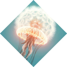 Lade das Bild in den Galerie-Viewer, Aluminiumbild Futuristische leuchtende Qualle im Wasser Raute