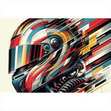 Lade das Bild in den Galerie-Viewer, Aluminiumbild gebürstet Futuristischer Helm in dynamischer Kunstform Querformat