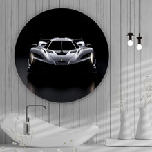 Lade das Bild in den Galerie-Viewer, Aluminiumbild Futuristischer Sportwagen in einer dunklen Umgebung Kreis