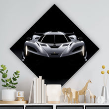 Lade das Bild in den Galerie-Viewer, Aluminiumbild gebürstet Futuristischer Sportwagen in einer dunklen Umgebung Raute